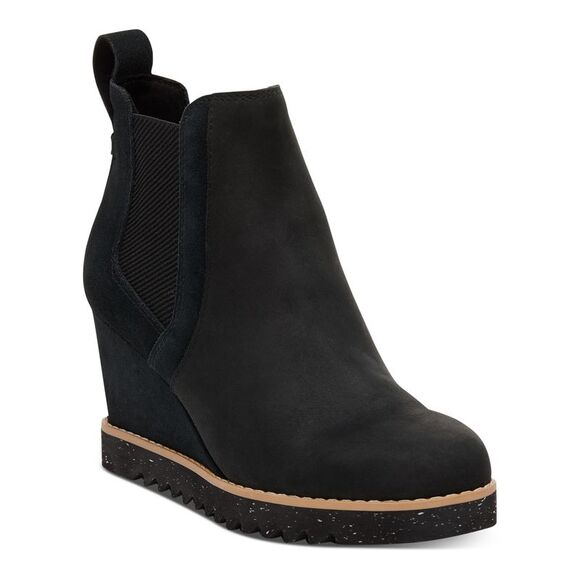 NWT TOMS Womens Black 1 Platform Heel Pull-Tab Maddie Wedge Leather Booties 7 - Picture 1 of 5